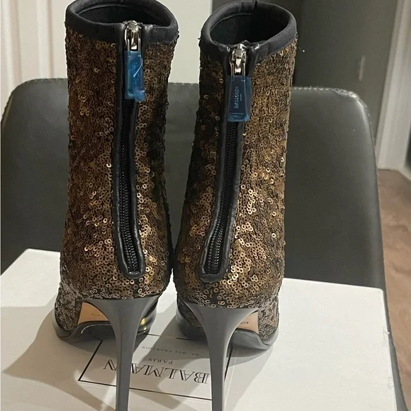 Balmain Bronze/gold and black Sequins booties - Picture 4 of 5
